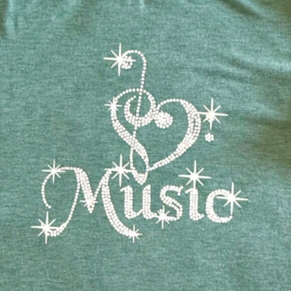Treble Clef Heart Music Tee Size M Heathered Teal Graphic Shirt Singer Style - Picture 3 of 10